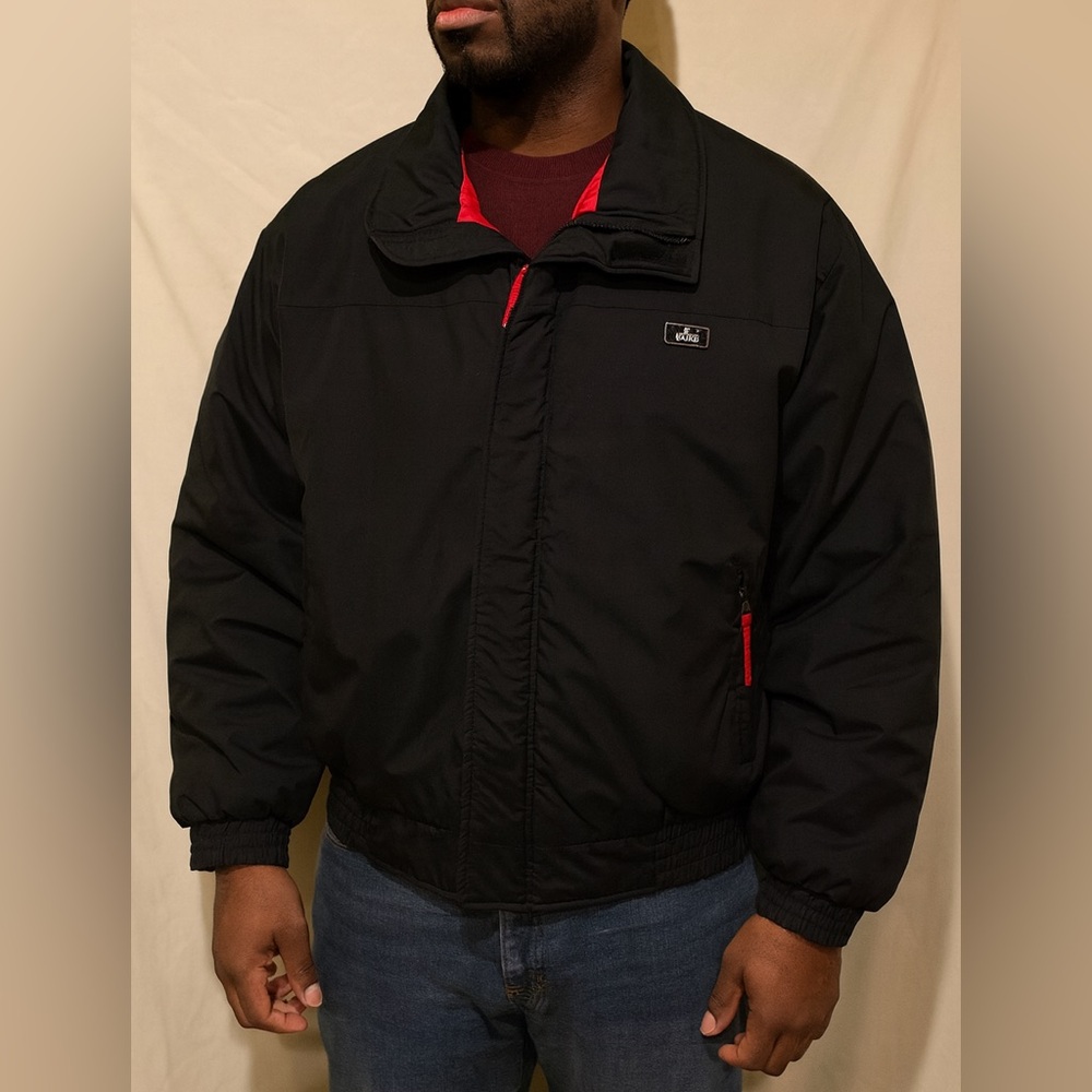 Woolrich Black Windbreaker Jacket Red Lined Full Zip Lightweight XL